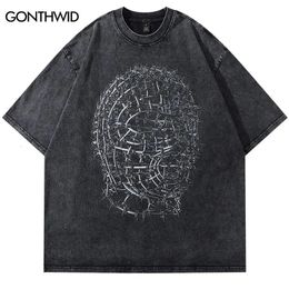 Men Hip Hop Streetwear T Shirt Iron Human Head Model Graphic Black Cotton Loose Tshirt Harajuku Oversize Tops Tees 240510