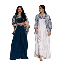 Ethnic Clothing 2024 Ramadan Middle Eastern Muslim Morocco Dubai Arab Dress Spring/Summer Print Bat Sleeves Contrast Robe