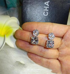 New Arrival Bridal Dangle Earring Deluxe Jewelry 925 Sterling Silver Cushion Shape White Topaz CZ Diamond Gemstones Women Drop Ear5729657