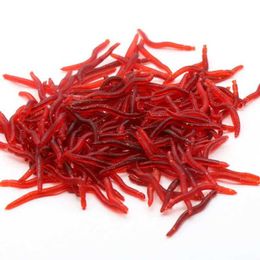 Baits Lures 100 pieces of long-life red worm soft bait 4cm silicone artificial bait fish bait Odour shrimp additive bass car fish baitQ240517