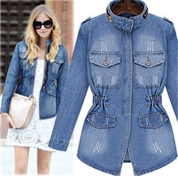 Spring Autumn New Noble stars lady Streetwear denim Jackets blue patchwork pockets buttons High quality cotton Turtleneck6749748
