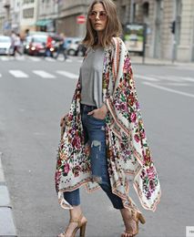 S5XL Floral printed kimono blouses shirt women fashion long cardigans tops summer casual beach bohemian chiffon bikini swimwear c5303173