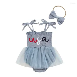 Clothing Sets Born Infant 4th Fourth Of July Baby Girl Outfits Bubble Romper White Red And Blue Clothes Headband