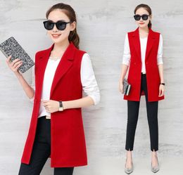 Herbst ärmellose Blazer Weste 2018 Bürodame Langweste Frauen Schwarze rote Pocket Outwear Jacke Arbeit lang solide Weste 7067878