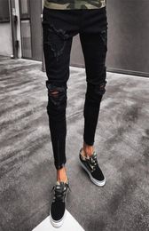 Mens Cool Designer Brand Black Jeans Skinny Ripped Destroyed Stretch Slim Fit Hop Hop Pants With Holes For Men8954016