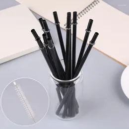Disposable Cups Straws 12Pcs 23/27CM Long Hard Plastic With 1 Straw Brush Reusable Black Tumbler Replacement Cup Accessories
