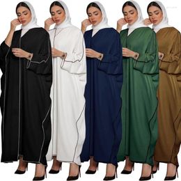 Ethnic Clothing Ramadan Contrast Trims Muslim Kimono Abaya Dubai Turkey Islam Arabic Jalabiya Women Robe Longue Femme Musulmane Kaftans