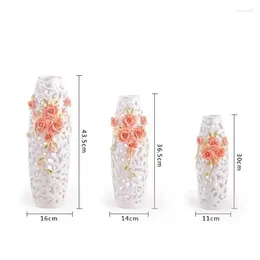 Vases Crafts Embossed Decoration Home Creative Ceramic Out Vase Arrangement Hollow Accessories White Flowers Flower Handmade