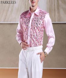 Men039s Casual Shirts Mens Wave Pattern Sequin Club Party 2021 Stage Prom Button Down Chemise Homme Dance Host Chorus Shirt Mal6093880494