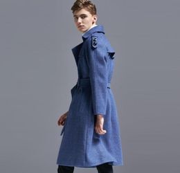 New Fashion Mens Woollen Long Trench Coat Wool Blends Sobretudo Sashes Slim Overcoat 6XL Double Breasted Maxi Long Coats30045704958737