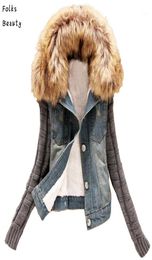 2017 New women039s Autumn Denim Jacket Women winter Coat slim yarn large fur collar lamb cotton denim outerwear jeans 4XL12623829