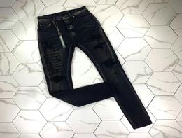 PH379 High quality Mens jeans Distressed Motorcycle biker jean Rock Skinny Slim Ripped hole stripe Fashionable snake embroidery De5428800