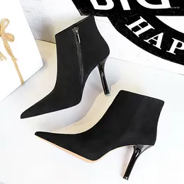 Boots BIGTREE Shoes Suede Ankle For Women Heels Winter Pointed Stilettos High-heeled Side Zipper Black Short