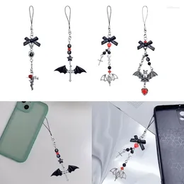 Keychains Y2K Pendant Phone Charm Halloween Gothic Punk Bat Wing Chain Strap Lanyard Handmade Bowknot Heart Keychain