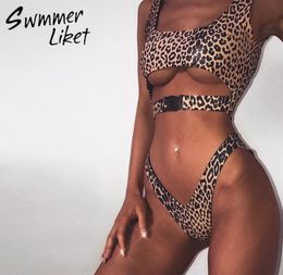 V Bottom High Cut Bikini 2019 Buckle Sexy Swimsuit Push Up Bathers Bandeau Swimwear Women Bathing Suit Leopard Micro Bikini New S11401330