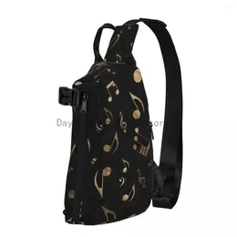 Backpack Music Notes Shoulder Bags Black And Gold Kawaii Chest Bag Male School Sport Sling Daily Print Small