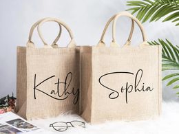 Shopping Bags Burlap Tote Personalized Bridesmaid Gift Bag Custom Name Bachelorette Party Beach Jute Wedding Favors Gifts For Her