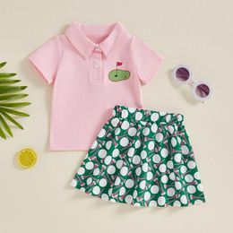 Clothing Sets Summer Toddler Baby Girls 2pcs Suit Fashion Short Sleeve T-Shirt Baseball Print A-Line Skirt Children Cotton Clothes