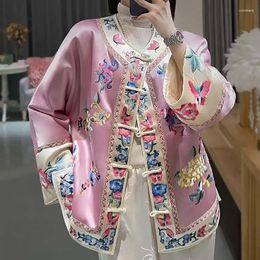 Ethnic Clothing High-end Winter Women Jacket Top Chinese Style Embroidery Elegant Lady Acetate Warm Coat Hanfu Female S-XXL