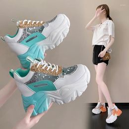 Casual Shoes Thick Soled Dad Women 2024 Summer Autumn Fashion Sports Lady Wedges Heels Breathable Korean Lace Up Sneakers