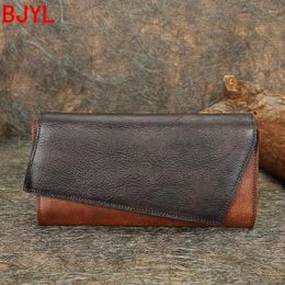 Wallets 2024 Retro Casual Clutch Bag Women's Wallet Genuine Leather Card Holder Tri-fold Long Large Capacity Purses