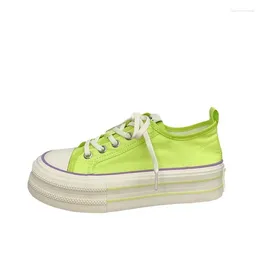 Casual Shoes Special Solid Colors Women Thick Sole Canvas Students Lemon Green Sneakers School Black Sport Soft Latex Insole