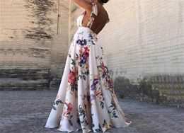 Floral Print Dresses Women Summer Sleeveless VNeck Backless Vintage Long Boho Party Cocktail Casual Loose Beach Pink Dress 20195552791