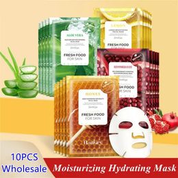 10pcslot natürliche Pflanze CT Feuchtigkeitsspendende Maske Granatapfel Aloe Vera Zitronenhonig Intensiv feuchtigkeitsspendend, beruhigende Gesichtsmasken 240517