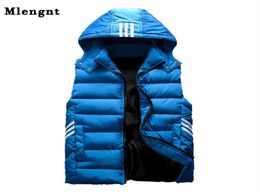 Men039s Vests Winter Men Vest Simple Solid Thermal Sleeveless Jacket Hat Detachable Fashion Stripe Coats Windproof Thicken Unlo5181693