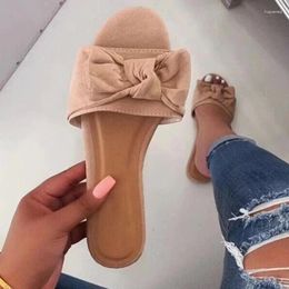 Slippers Women Bowknot Woman Flock Flats Female Sewing Beach Slides Ladies Summer Casual Footwear Big Size 36-43