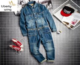 Men039s Jeans Spring Fall Mens Vintage Detachable Denim Cargo Overalls HipHop Long Sleeve Tops Straight Pants Big Size Rompers 3615391