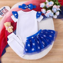 Clothing Sets 4th Of July Baby Girl Outfits Born Clothes Fourth Romper Flag Shirt Toddler Tutu Skirt Headband 3Pcs Set