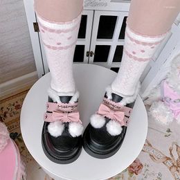 Boots Kawaii Bowknot Cute Snow Lolita Shoes Women's Winter Velvet Round Toe Wedge Jk Uniform