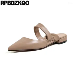 Casual Shoes Trending Pointed Toe Nude Mules Slides Flats Designer China Ladies Slip On 2024 Slippers Genuine Leather Sandals Women