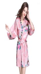 Women039s Sleepwear Brand Designer Female Printed Floral Kimono Dress Gown Silk Satin Wedding Robe Nightgown Flower S M L XL XX4571438