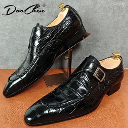 Dress Shoes Men Leather Slip-On Black Crocodile Print Woven Pattern Loafers Mens Wedding Office For