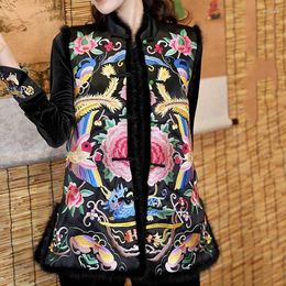 Ethnic Clothing 2024 Vintage Phoenix Embroidery Vest Autumn And Winter Chinese Style Fashion Acetate Lady Top S-XXL