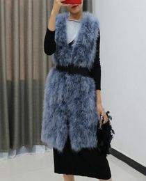 Women039s Fur Faux Autumn Winter Women Long Real Ostrich Feather Vests Slim Sleeveless Vneck Plus Size Genuine Waistcoat 5XL6732481