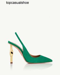 Aquazzura Aura Shoes top quality Pumps Perfect Twist Sling 105 Pumps Green Golden Twisted Heel Fashion Party