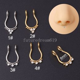 Zircon Fake Septum Nose Ring Non Piercing Fake Piercing Hoop Stainless Steel Punk Earring Clip for Women Body Jewelry Gifts