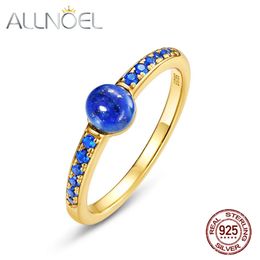 ALLNOEL 925 Sterling Silver Candy Style Rings for Women Blue Onyx Lapis Lazuli Turquoise Stone Gold Plated Vintage Fine Jewellery 240509
