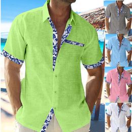 Hawaiian New Beach Vacation Short Short Shorted Cardigan Men S Cuff Front Contrast Polo Shirt Hirt