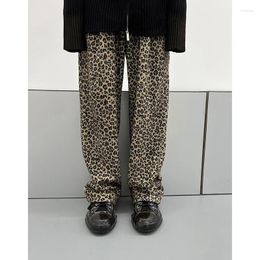 Women's Pants Women Brown Casual Leopard Print American Vintage Fashion Straight Wide Leg High Street Female Summer Mopping Trous