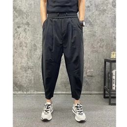 Mens Summer Black Rabbit Pants Ice Silk Elastic Slim Fit Full Matching High Quality Mens Casual Pants 240514