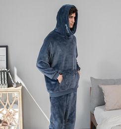 Flannel Men Pajamas Set Thicken Warm Man Winter Pajama Loosen Sweatshirt Hoodies Long Sleeve Pyjamas Soft Homewear Lounge Wear5038572