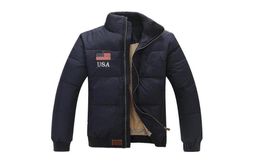 Classic Stand Collar Warm US Flag Famous Pony Men Down jacket mens Appliques Zipper Outerwear sports cotton Horse Parkas coats7462258