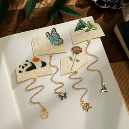 Retro Panda Flower Butterfly Bookmark Tassel Pendant Book Clip Metal Pagination Mark Student Stationery School Office Supplies