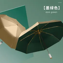 Umbrellas 8 Bone Gold Glue Sun Protection 3 Folding Umbrella Solid Colour Windproof Automatic Waterproof Sunshade Uv