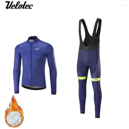 Racing Sets Velotec Cycling Jersey Set Winter Clothing Thermal Fleece Suit Maillot Long Sleeve MTB Bike Road Pants Bib Ropa Sport
