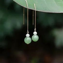 Dangle Earrings Natural Hetian Jade Bead Gourd Pendant With Pearl S925 Sterling Silver Ear Line Women Luxury Jewellery Lovely Girl Gift